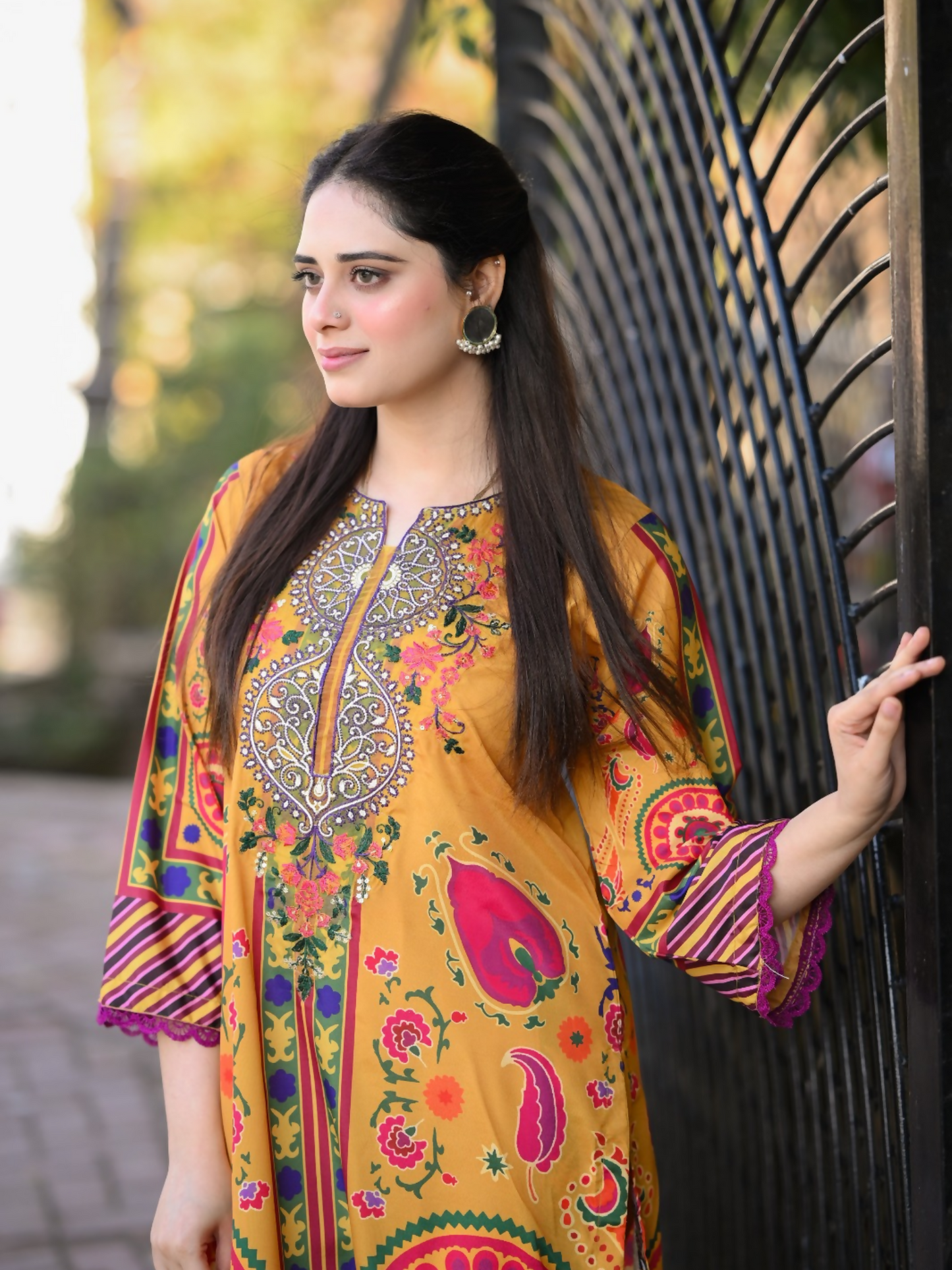 Tehzeeb Libas Poly Lawn Embroidered Co-Ord Set-Caramel