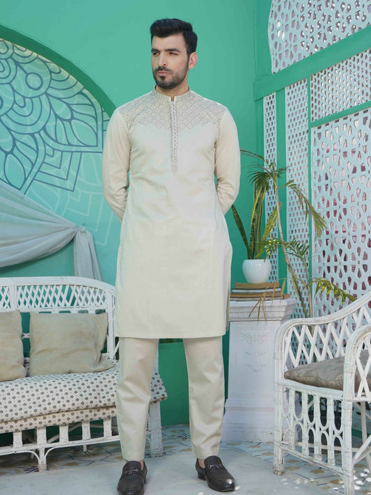Blond Fabrich Men Embroidered Cotton Unstitched Shalwar Kameez-GTS-B-026
