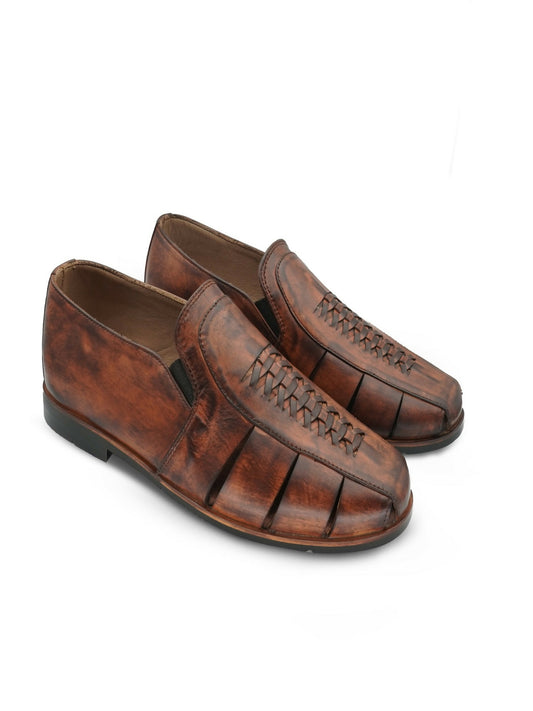 Men's brown genuine cow leather sandals with durable rubber sole and 650-gram lightweight design, ideal for casual summer wear by Royale Leather