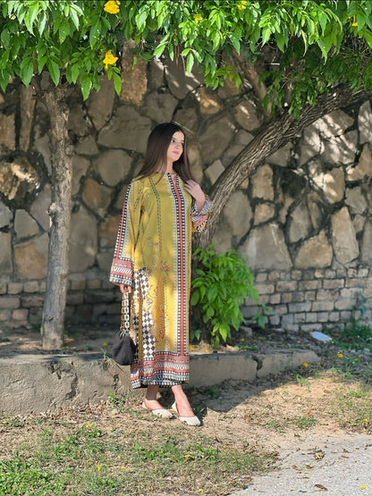 Tehzeeb Libas Silky Lawn Printed Stitched 2-Piece Suit-YELLOW BLUSH