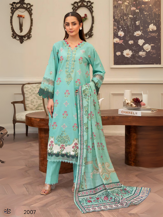 Mint green unstitched 3-piece lawn suit by Sitara Studio featuring floral printed shirt, dyed trouser, and digital printed dupatta