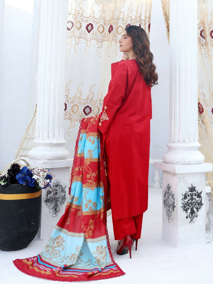 RB Pret & Couture Linen Embroidered Stitched 3-Piece Suit-05