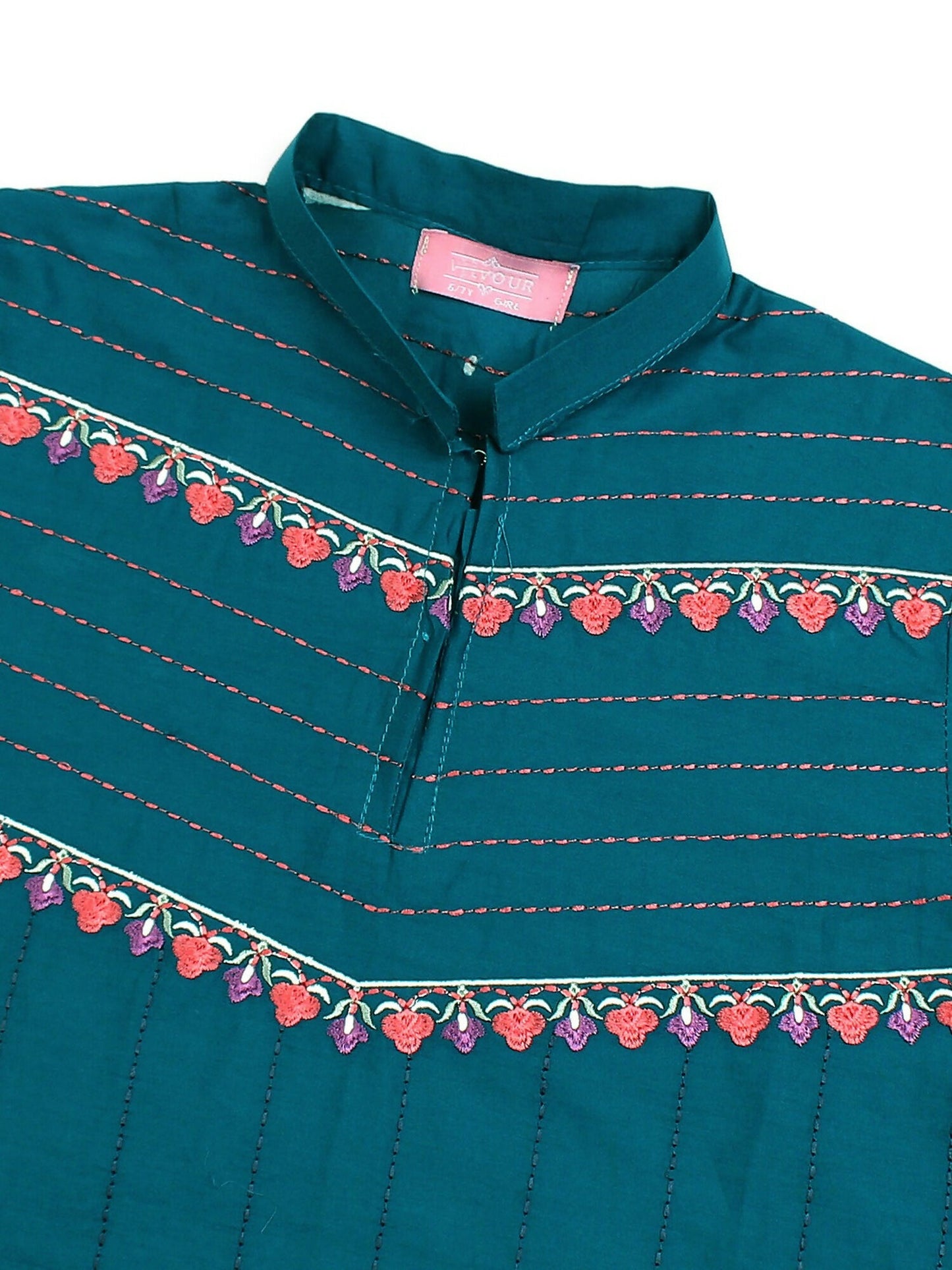 Velvour Girls Cotton Embroidered Stitched 2-Piece Suit-VG68-A