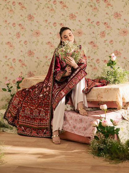 Mahnur Kaia Slub Linen Embroidered Stitched 3-Piece Suit-K- 12