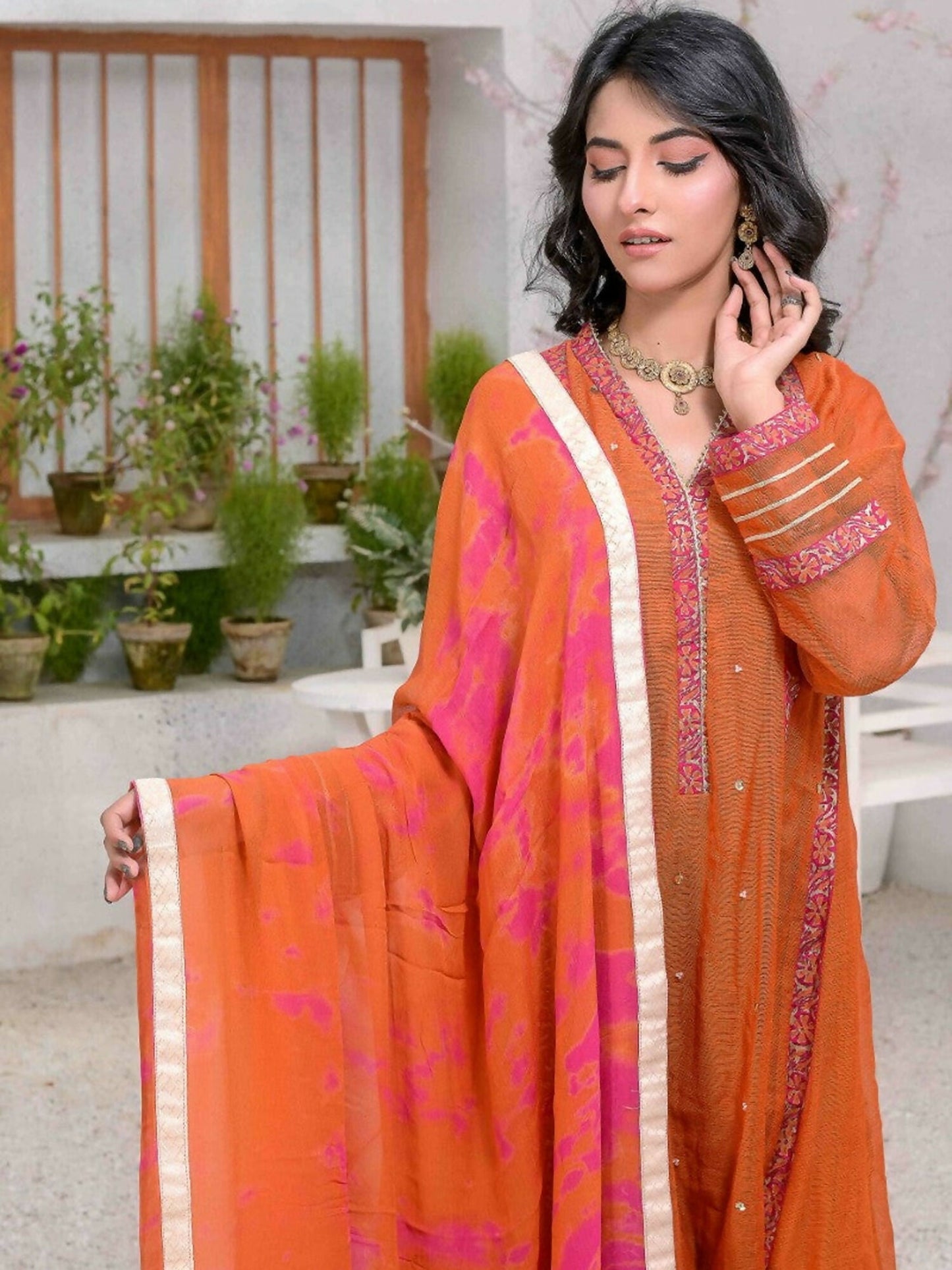 Ruby's Couture Ashiyana Khadi Net Embellished Pishwas-Bahara