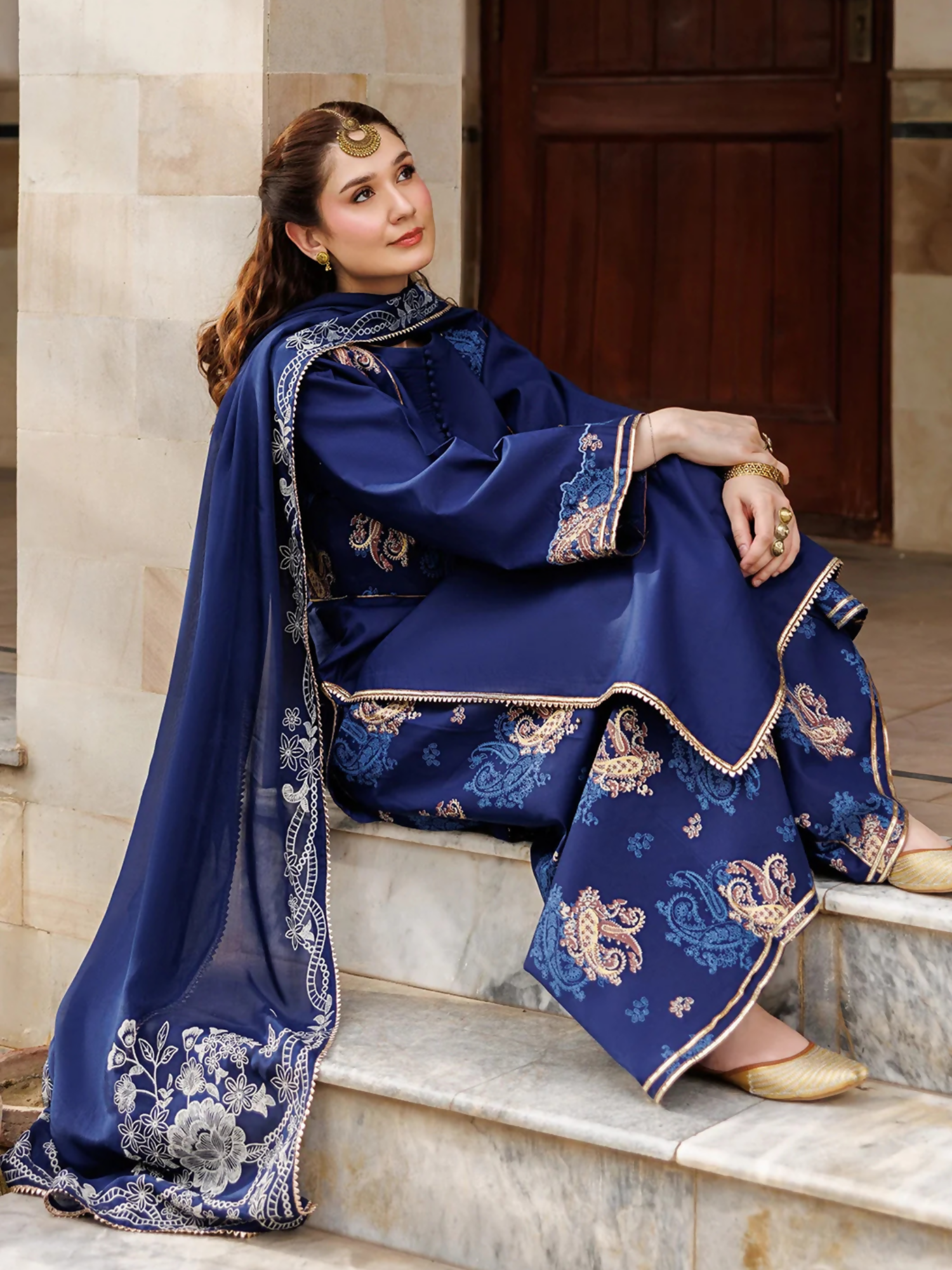Blue Panache Apparel Noor Mahal Cotton Printed Stitched Suit-Nayirah