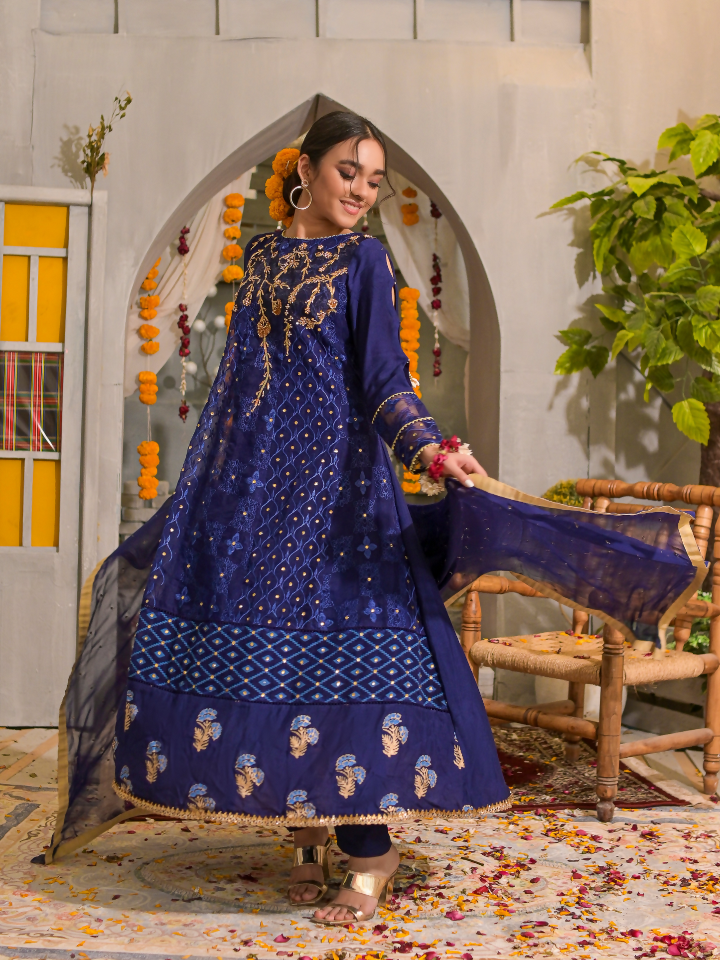 Ruby's Couture Poshak Organza Embellished Stitched 3-Piece Suit-Roshanara