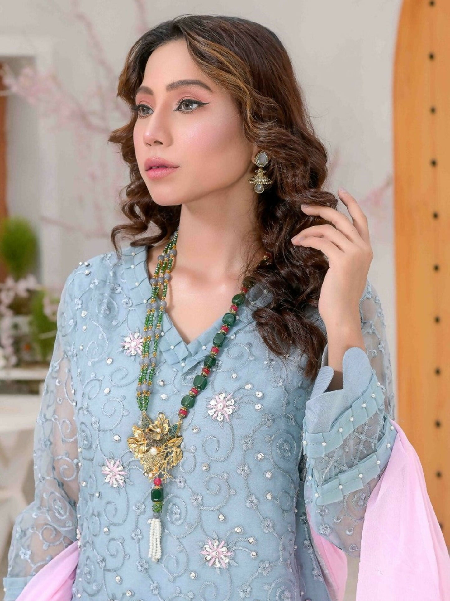 Ruby's Couture Ashiyana Organza Embroidered Stitched 3-Piece Suit-Shazmeen