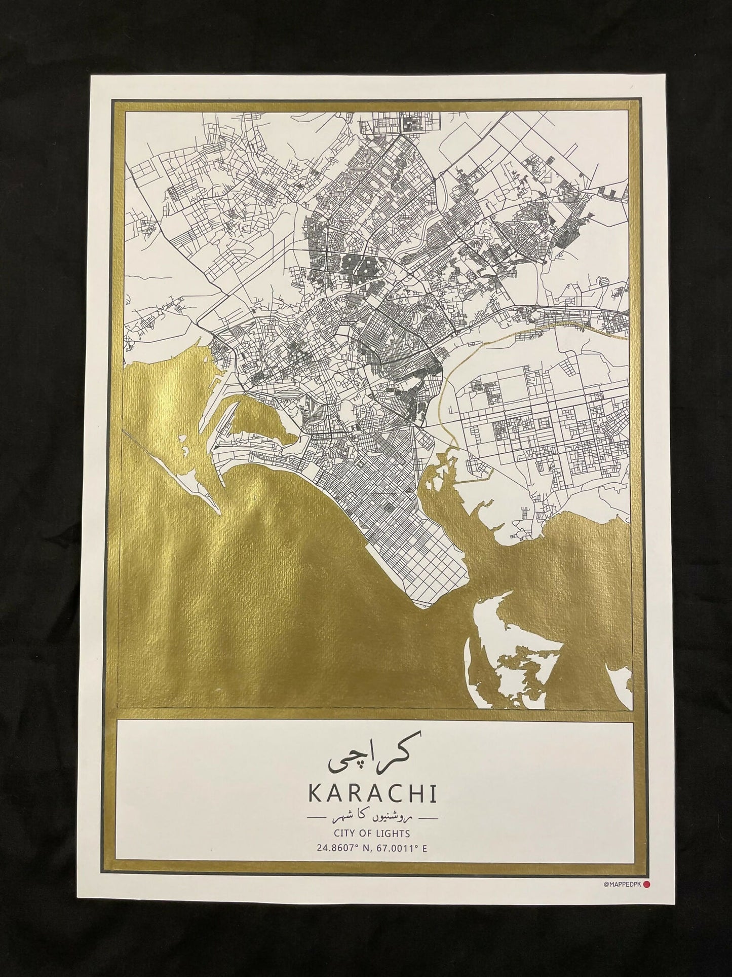 MappedPK Karachi Gold Hand Painted Map