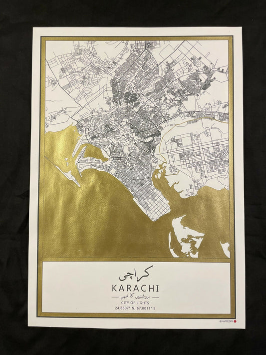 MappedPK Karachi Gold Hand Painted Map