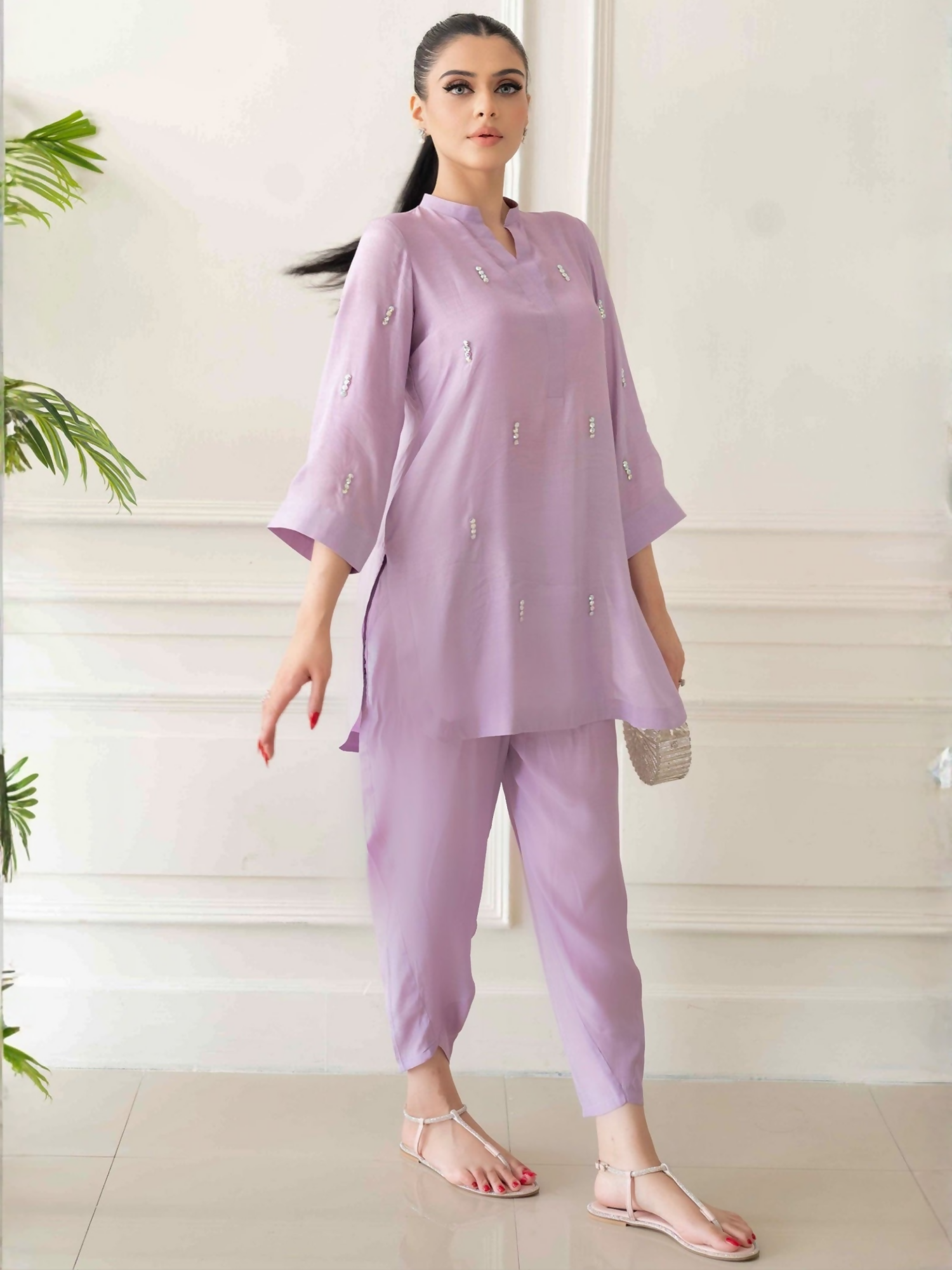 Allure By IH Co-Ord Drop 1 Thai Silk Embellished Co-Ord Set-Orchid