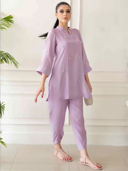 Allure By IH Co-Ord Drop 1 Thai Silk Embellished Co-Ord Set-Orchid