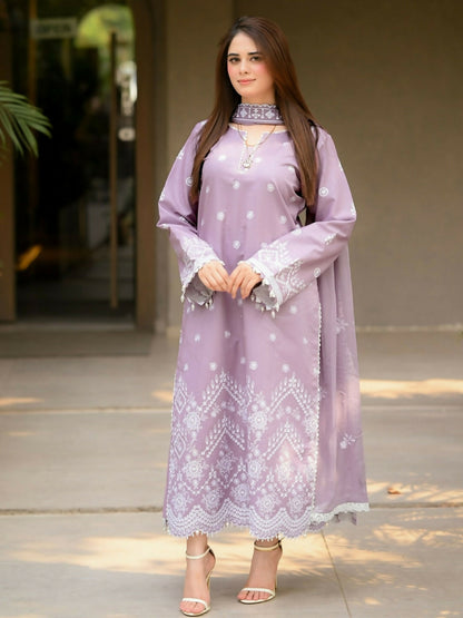 Zeephire Linen Embroidered Stitched 3-Piece Suit-Meerub