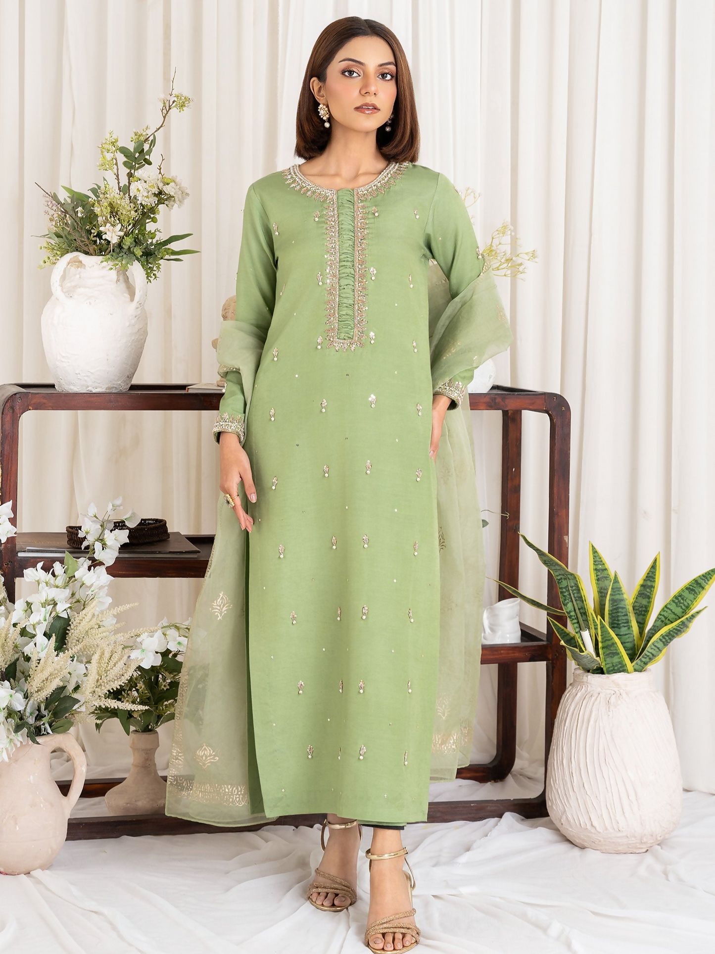 Allure By IH Luxury Pret Raw Silk Embellished Stitched 3-Piece Suit-Fatin