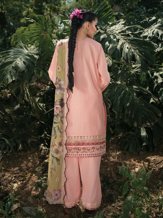 Hemstitch Lawn Embroidered Stitched 3-Piece Suit-Pinky Peony
