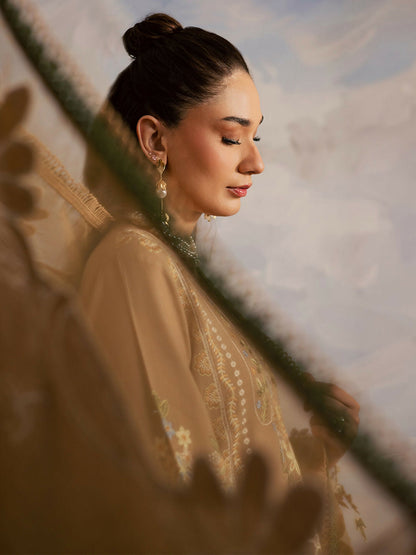 Mahnur Kaia Slub Linen Embroidered Stitched 3-Piece Suit-K- 04