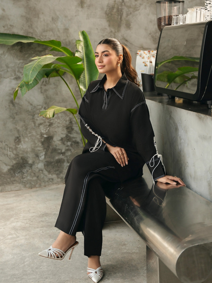 Mannat Clothing Suave Edit Raw Silk Co-Ord Set-Obsidian