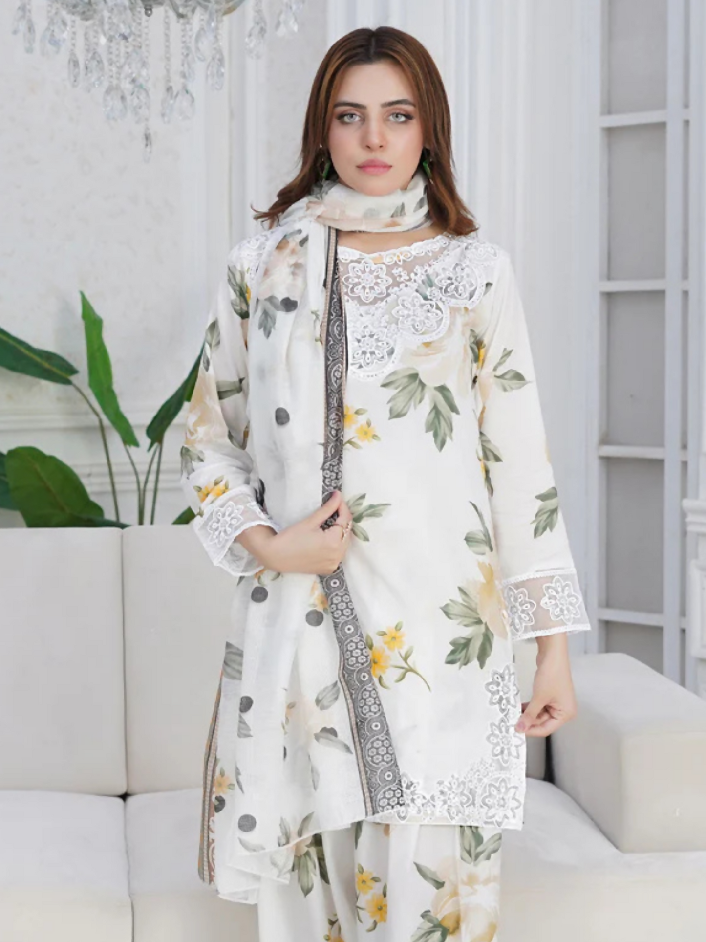 MH Cloth House Cotton Lawn Embroidered Stitched 3-Piece Suit-Mahro