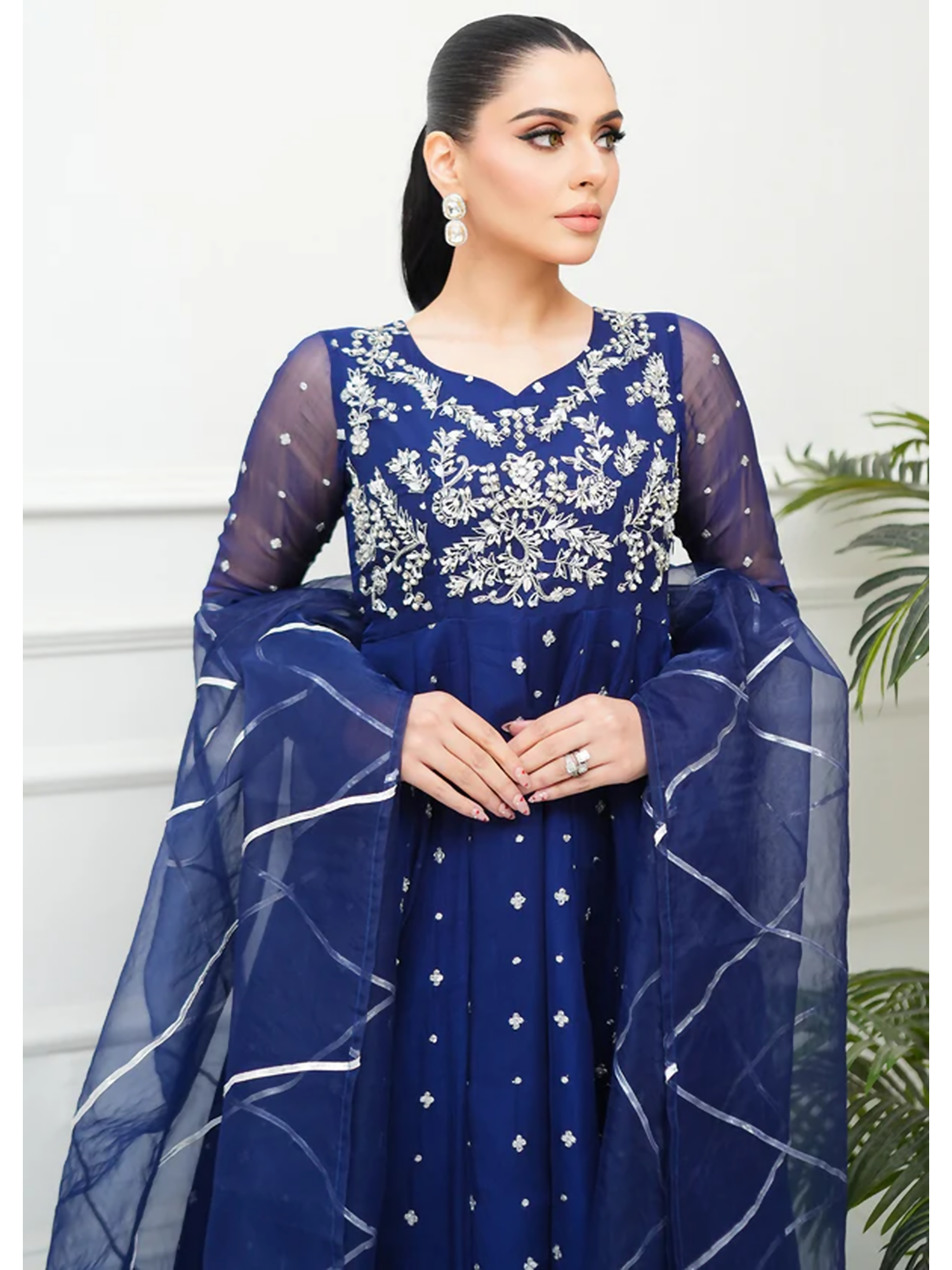 Allure By IH Lehr Chiffon Embroidered Lehenga-Sundae