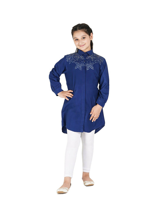 Designer girls’ top made from lightweight viscose, featuring a customized fit and full sleeves—ideal for summer wear with a fashionable look.