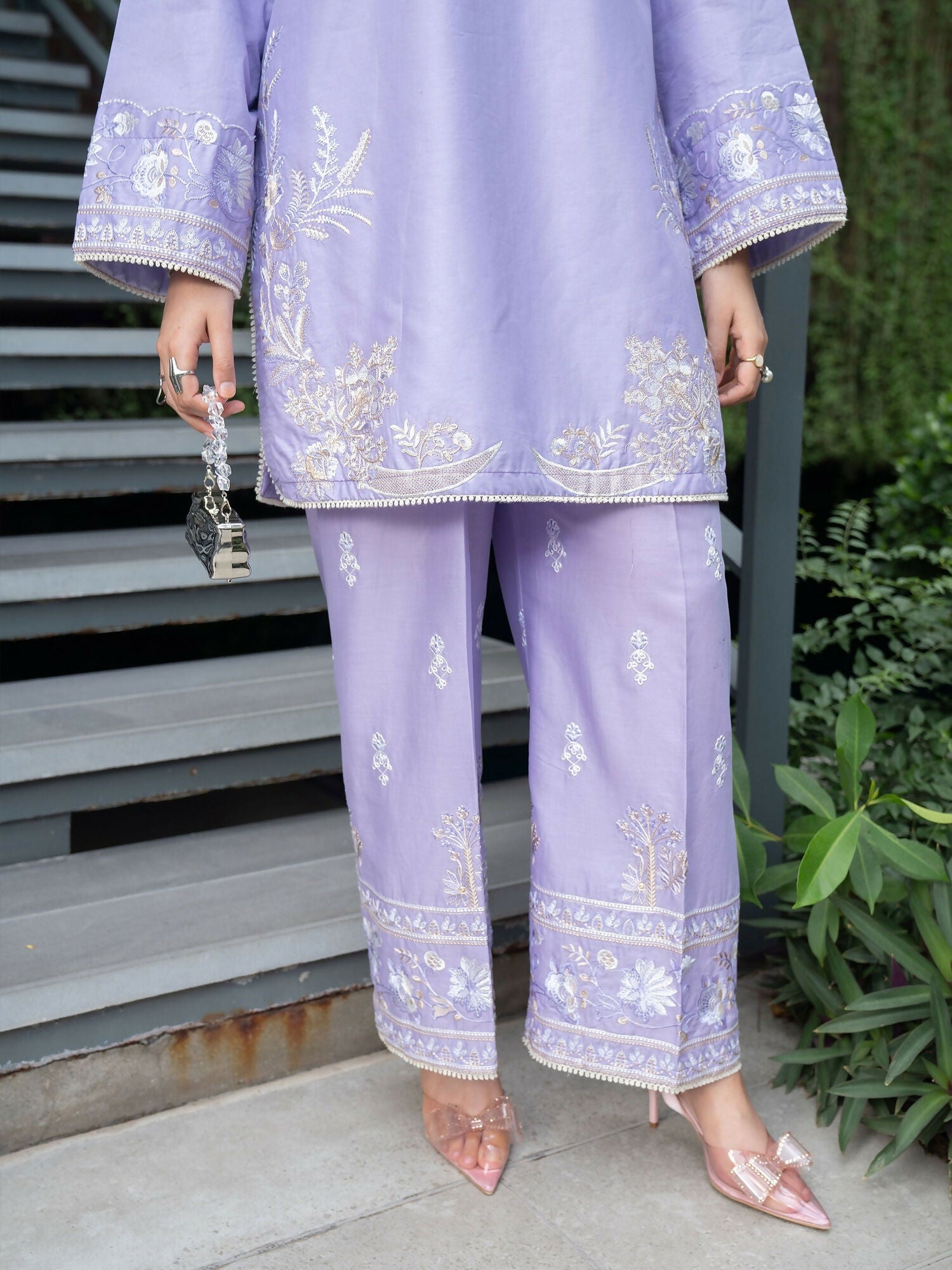 Panache Apparel Solid Story Cotton Lawn Embroidered Stitched Suit-Solene