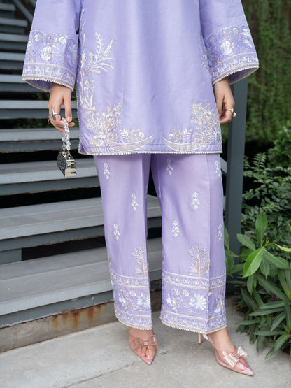 Panache Apparel Solid Story Cotton Lawn Embroidered Stitched Suit-Solene