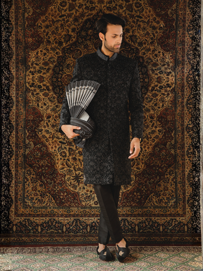 Gem Garments The Sartorial Edit Velvet Embellished Sherwani-Cas