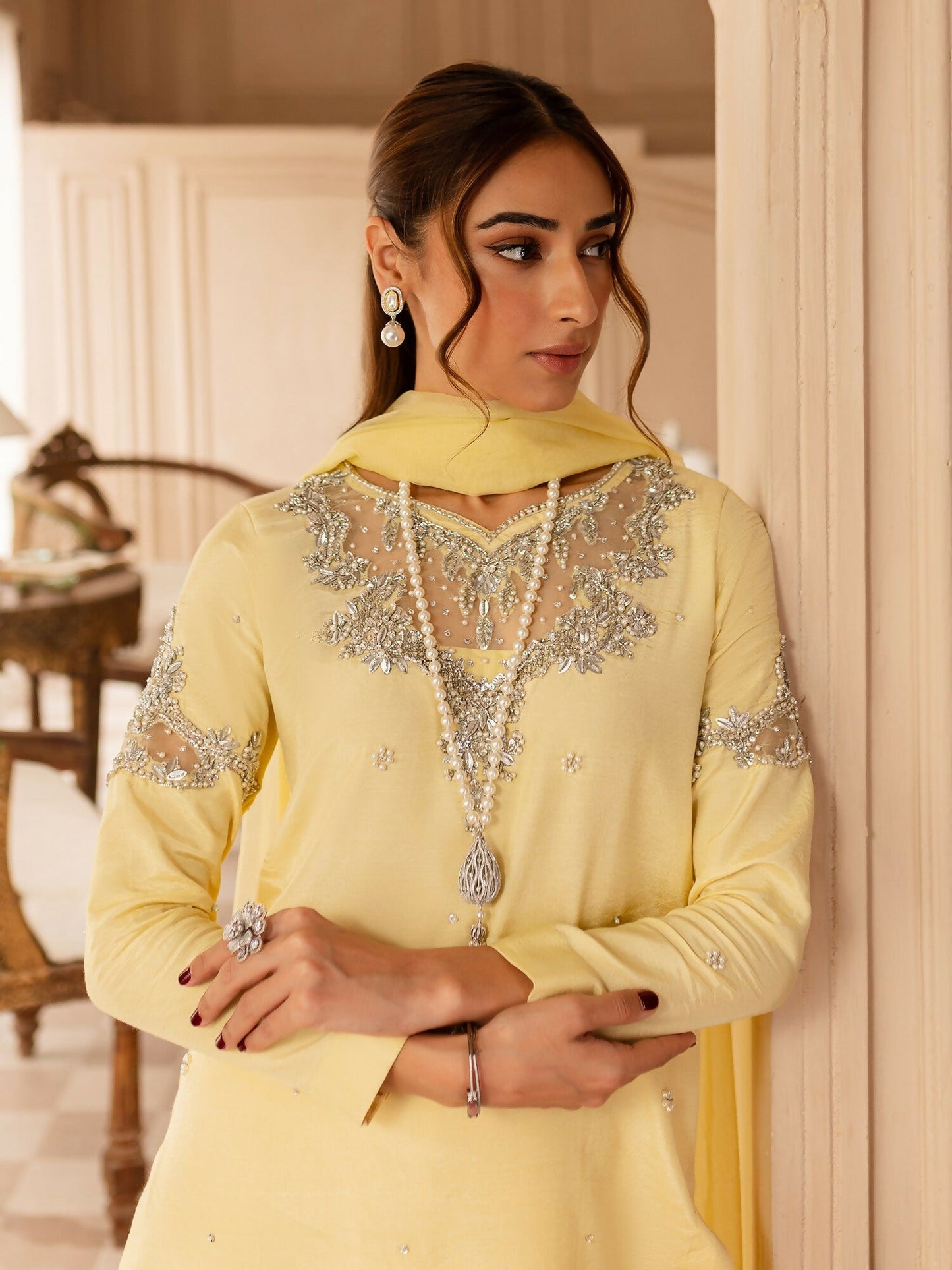 Allure By IH Luxury Pret Raw Silk Embellished Stitched 3-Piece Suit-Faha
