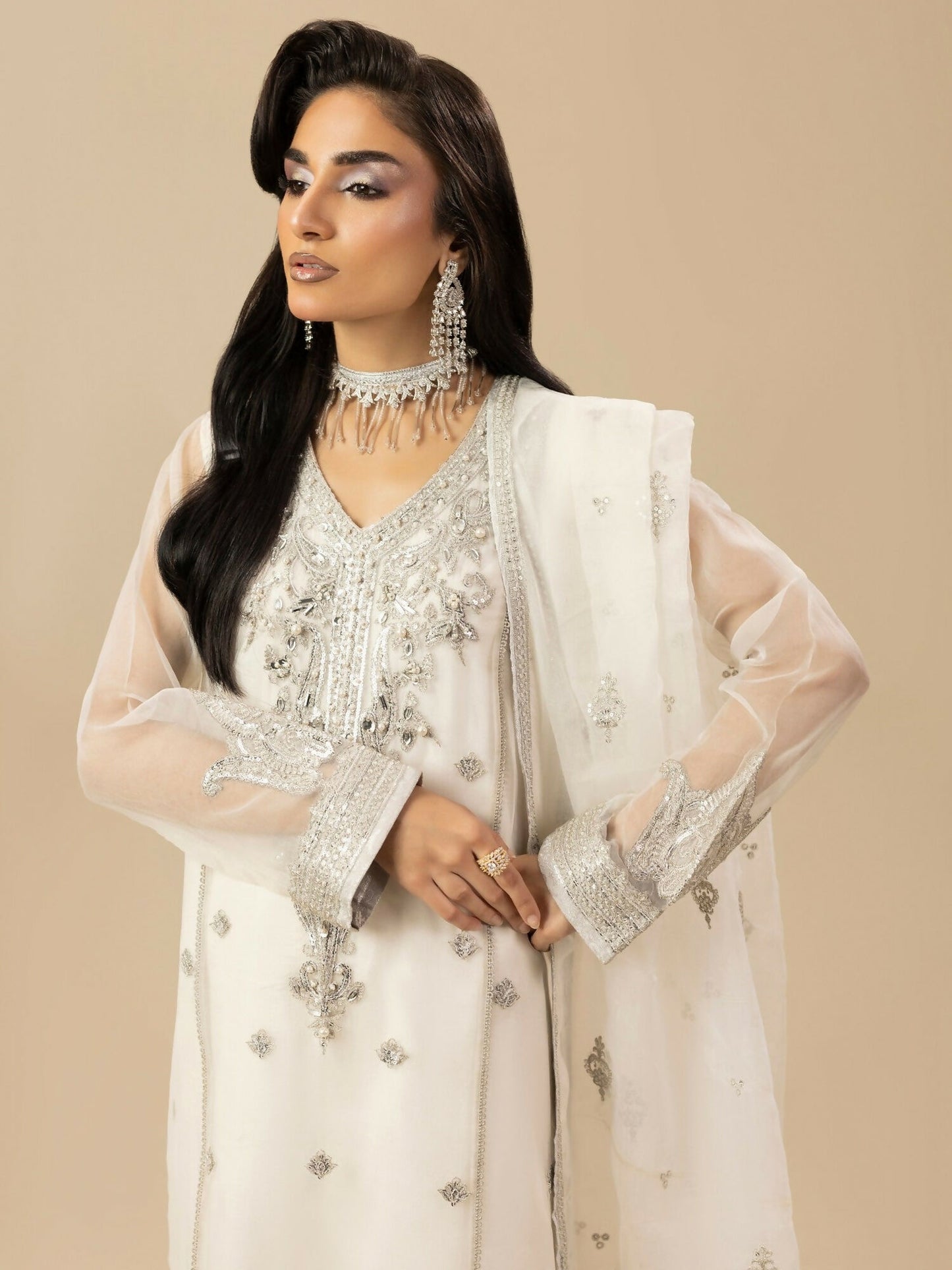 Shurooq Garden Of Dreams Organza Embroidered Stitched 3-Piece Suit-Jasmine