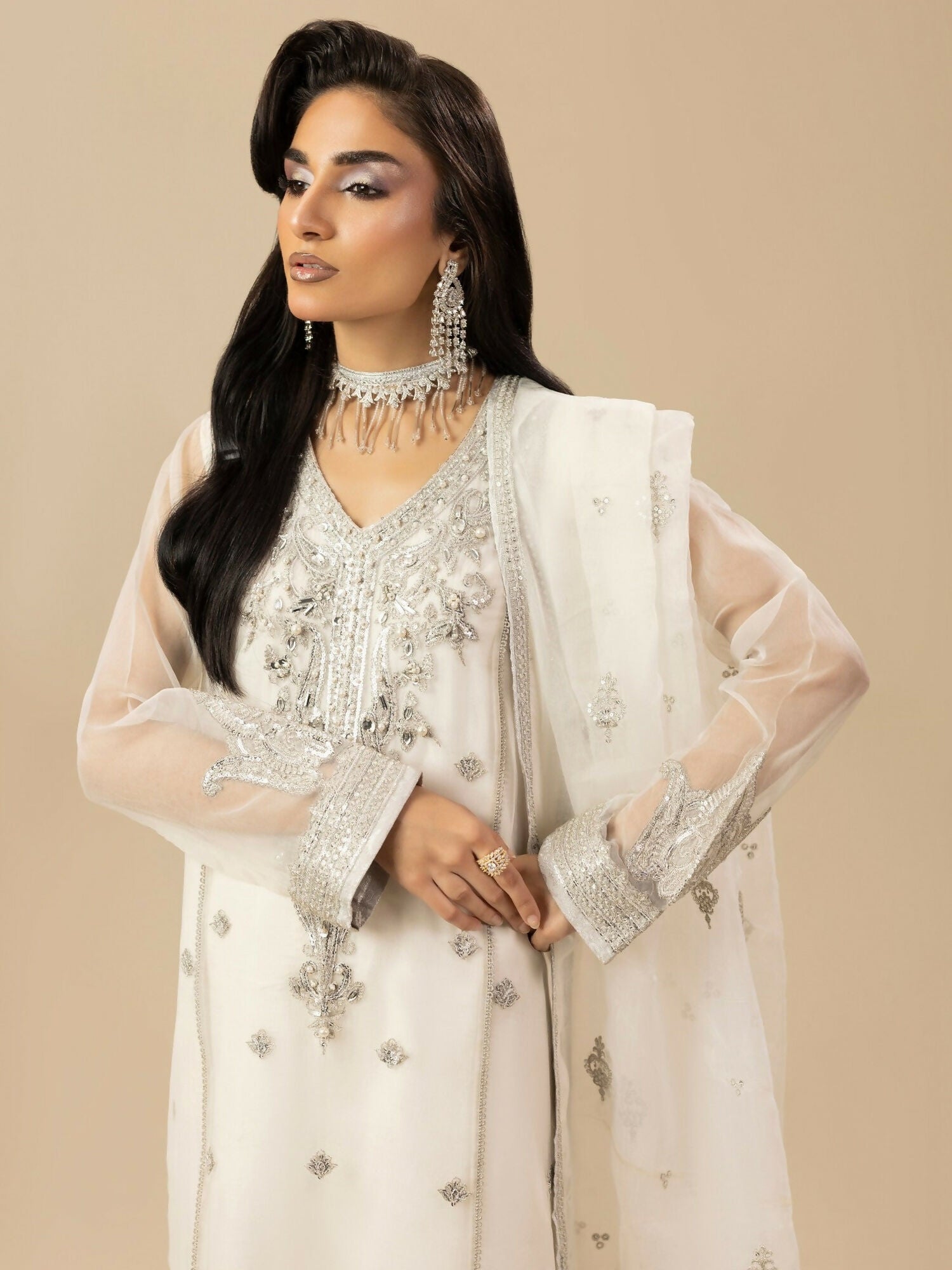 Shurooq Garden Of Dreams Organza Embroidered Stitched 3-Piece Suit-Jasmine