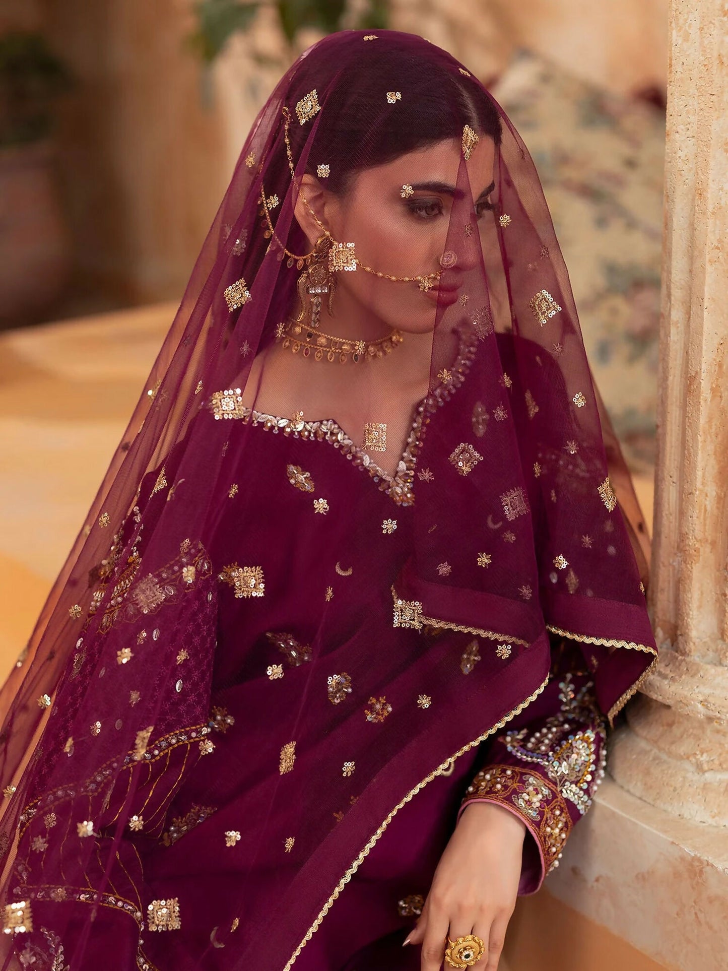 Shurooq Kanpur 1912 Silk Embellished Stitched 3-Piece Suit-Nehel