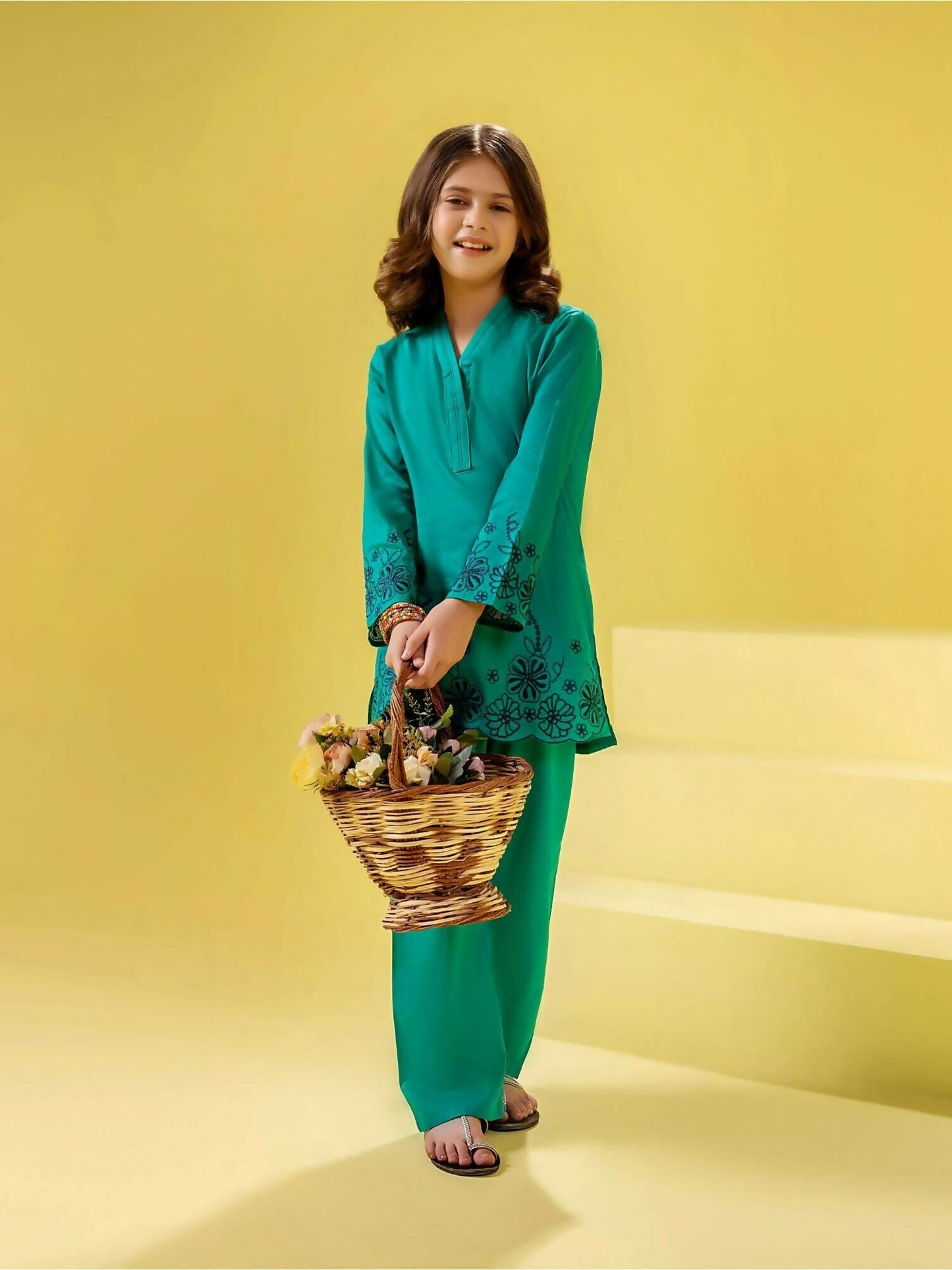 Velvour Girls Cotton Embroidered Stitched 2-Piece Suit-VG155-A