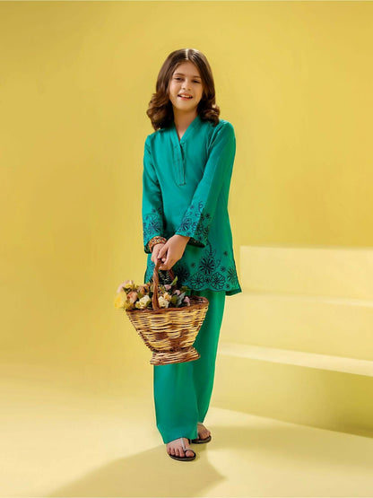 Velvour Girls Cotton Embroidered Stitched 2-Piece Suit-VG155-A