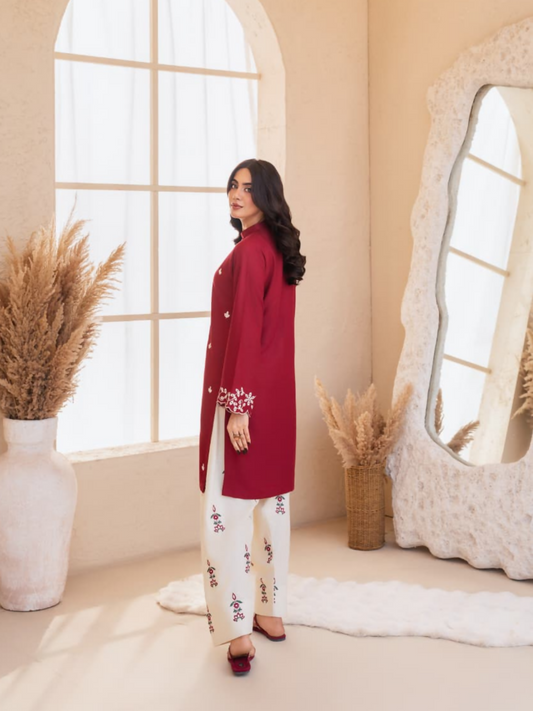 Tehzeeb Libas Stone Linen Embroidered Stitched 2-Piece Suit-Zarf