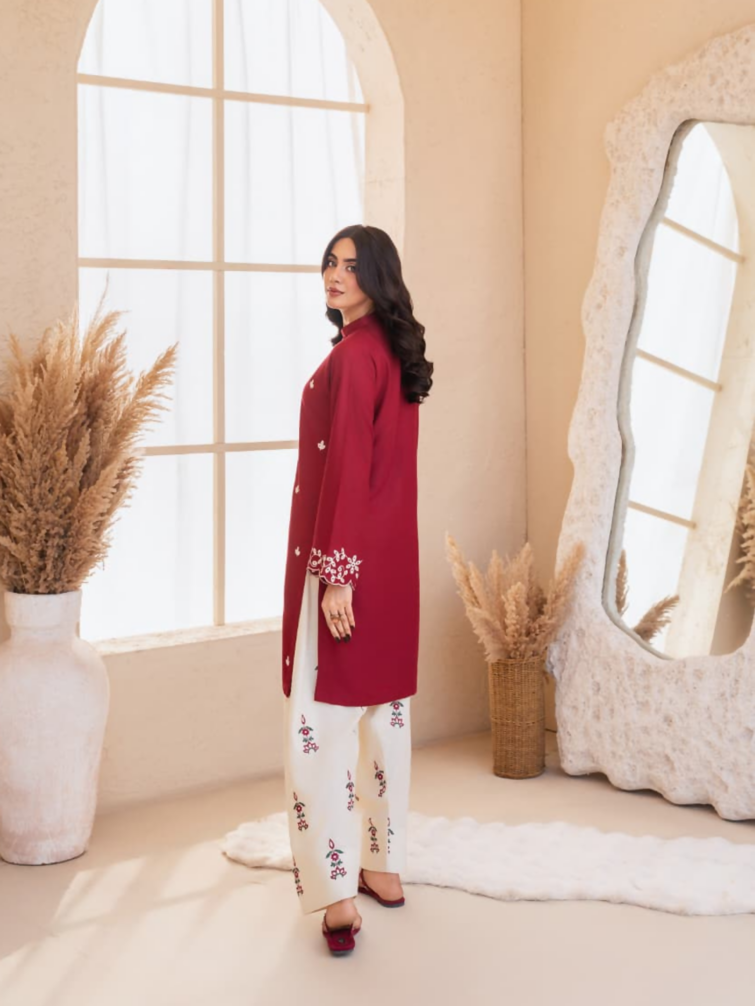 Tehzeeb Libas Stone Linen Embroidered Stitched 2-Piece Suit-Zarf