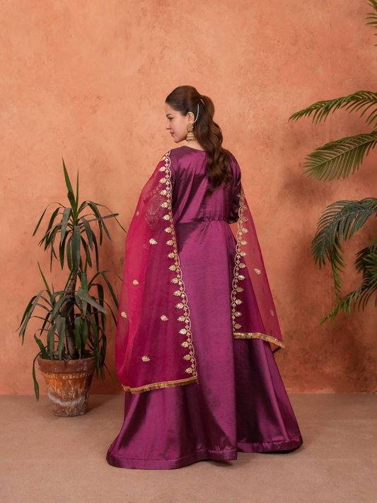 Stylish Collection Majeste Silk Embroidered Maxi-Zuri Plum