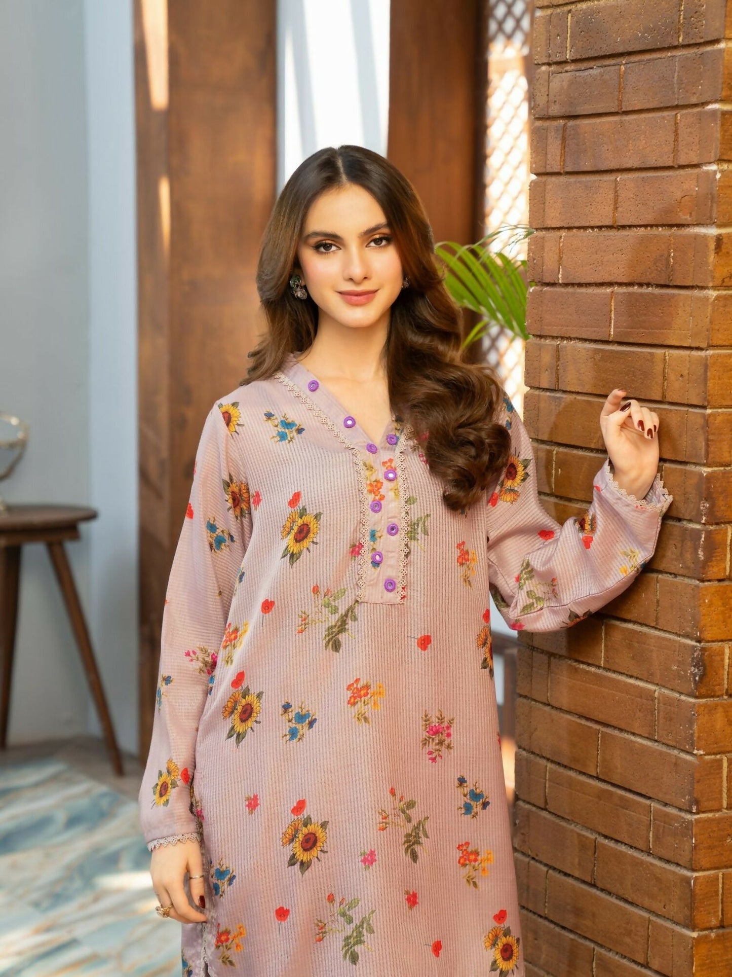Panache Apparel Fiona SS'25 Dobby Lawn Printed Stitched Suit-Bliss