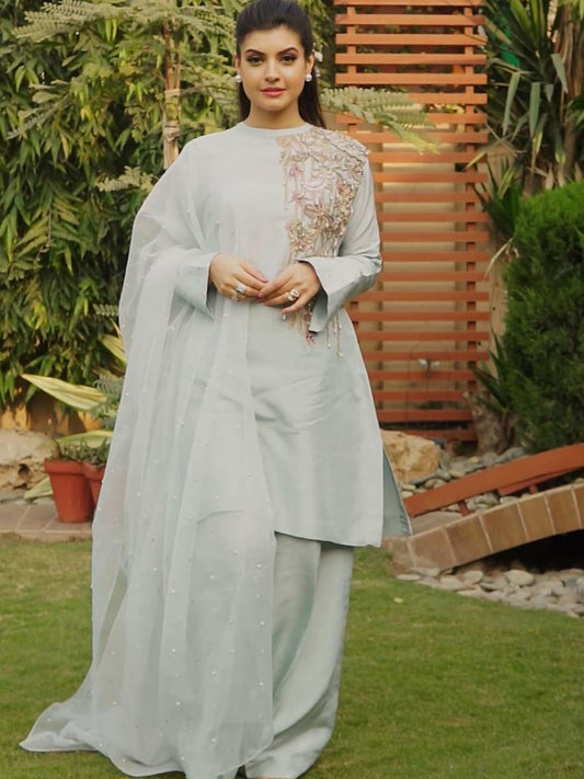 Shiza Hassan Nadia Luxury Pret Korean Raw Silk Embellished Stitched 2-Piece Suit-Allure