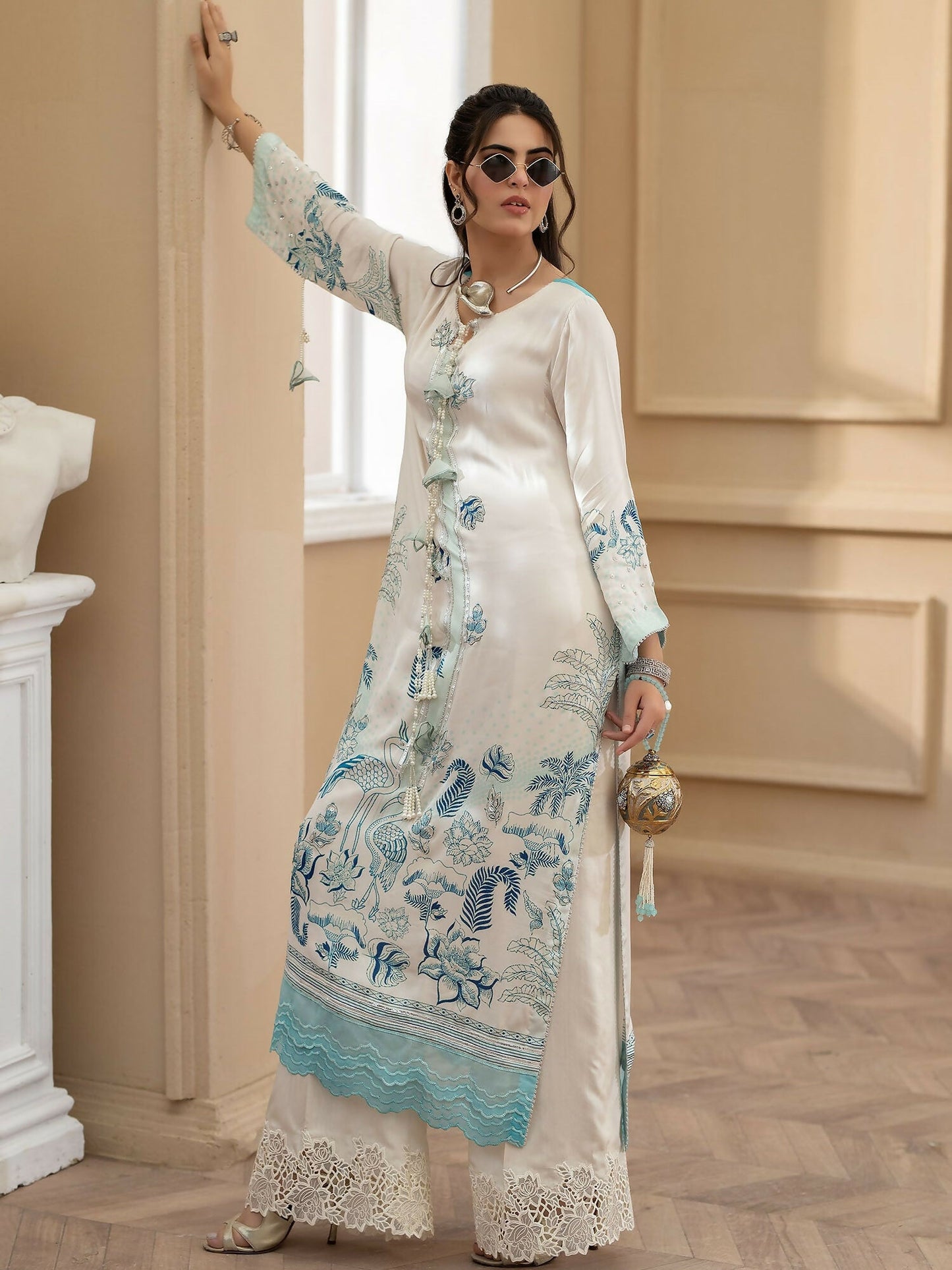 Shiza Hassan Miha Luxury Pret Pure Grip Embellished 2-Piece Suit-Garden Glad