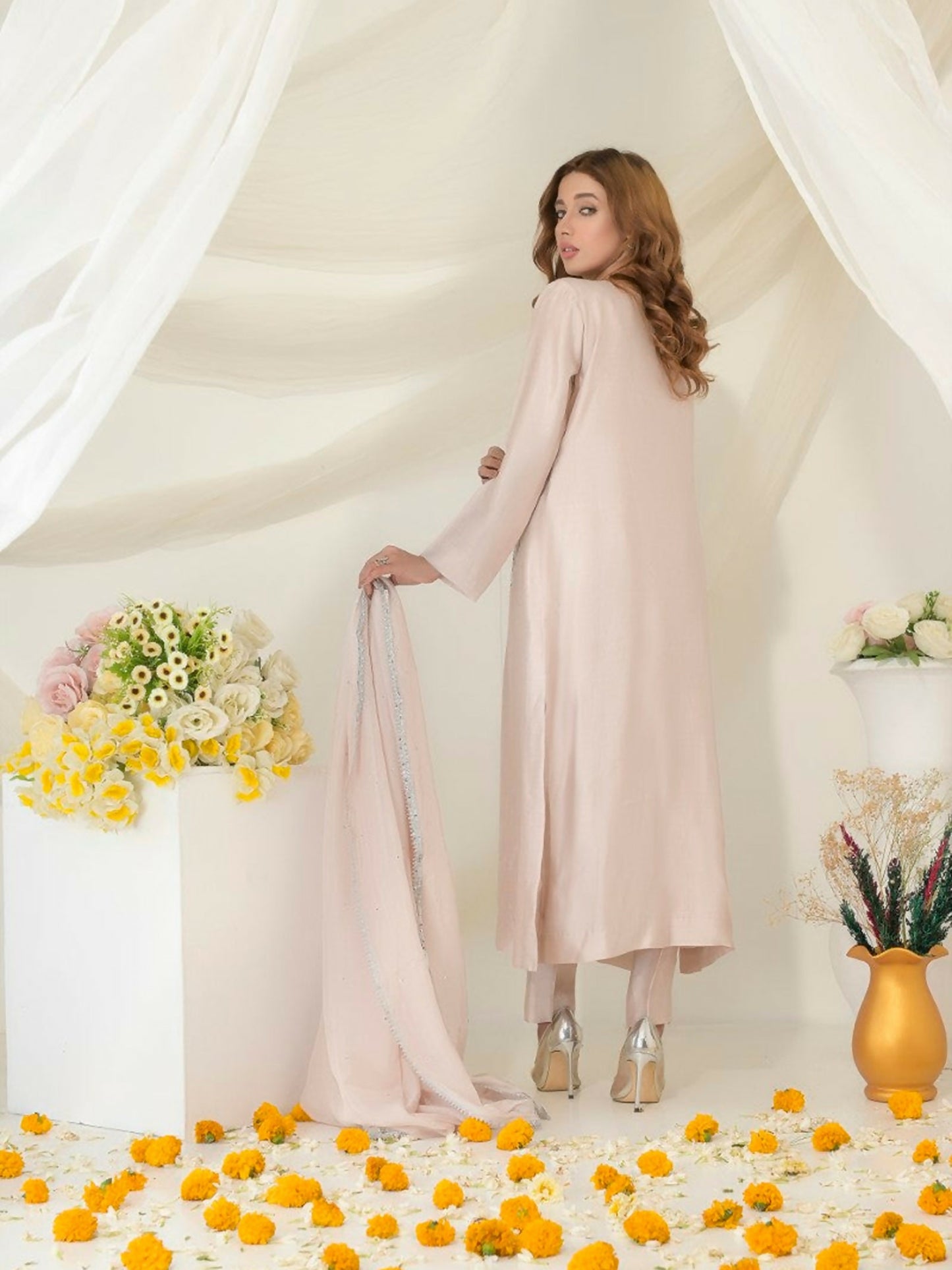 Ruby's Couture Gul-Bahar Khadi Embroidered Stitched 3-Piece Suit-Doodh Dulari