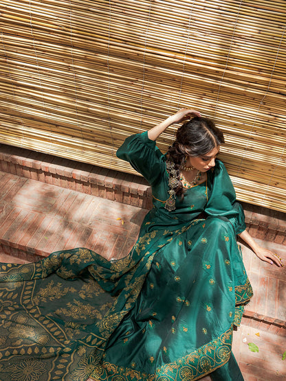 Mannat Clothing Chambray Kattan Printed Dupatta-Zamurd