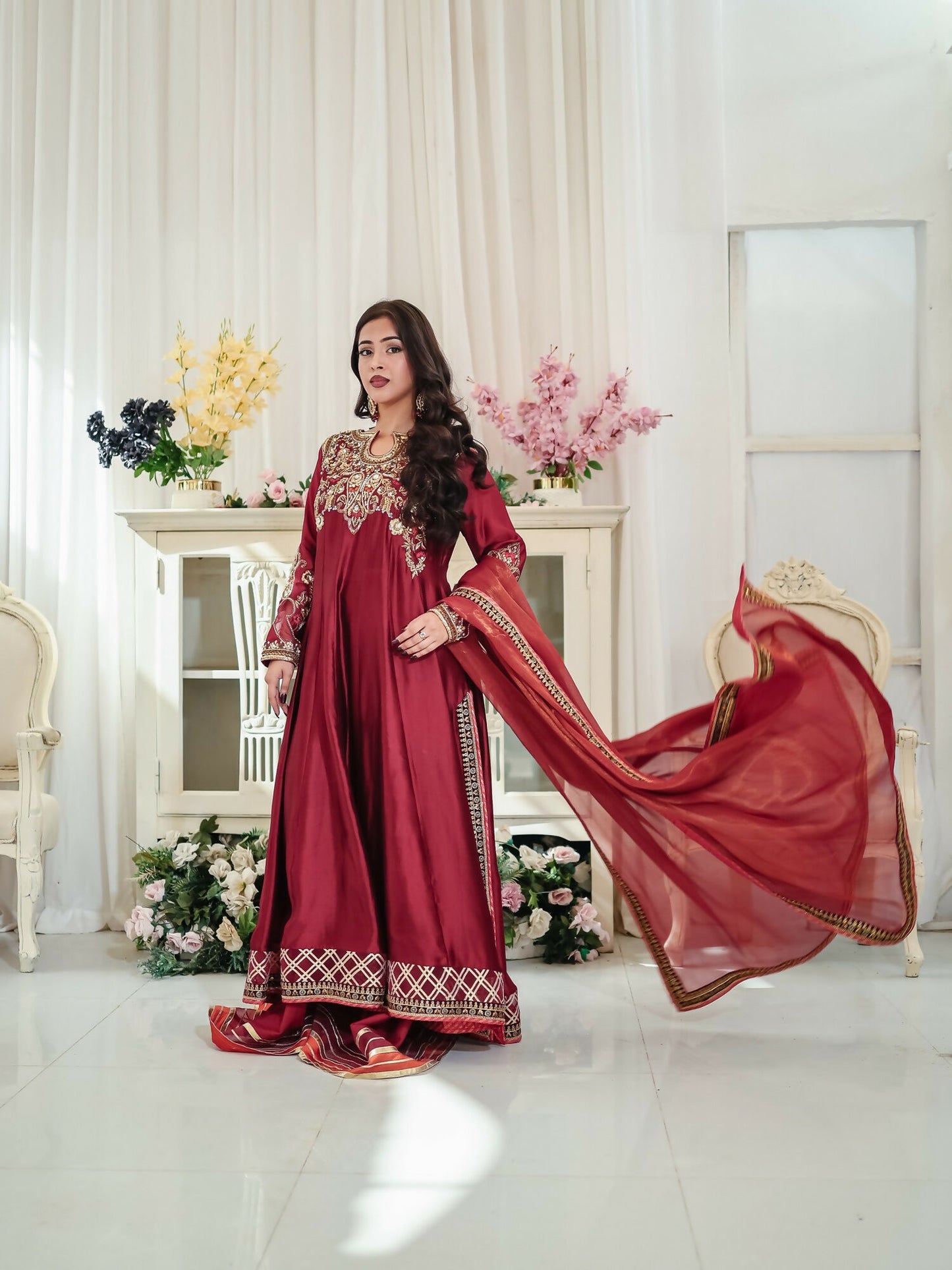 Farooq Hameed Studio Wedding Festive'25 Pure Glass Silk Embroidered Stitched 3-Piece Suit-Zelea