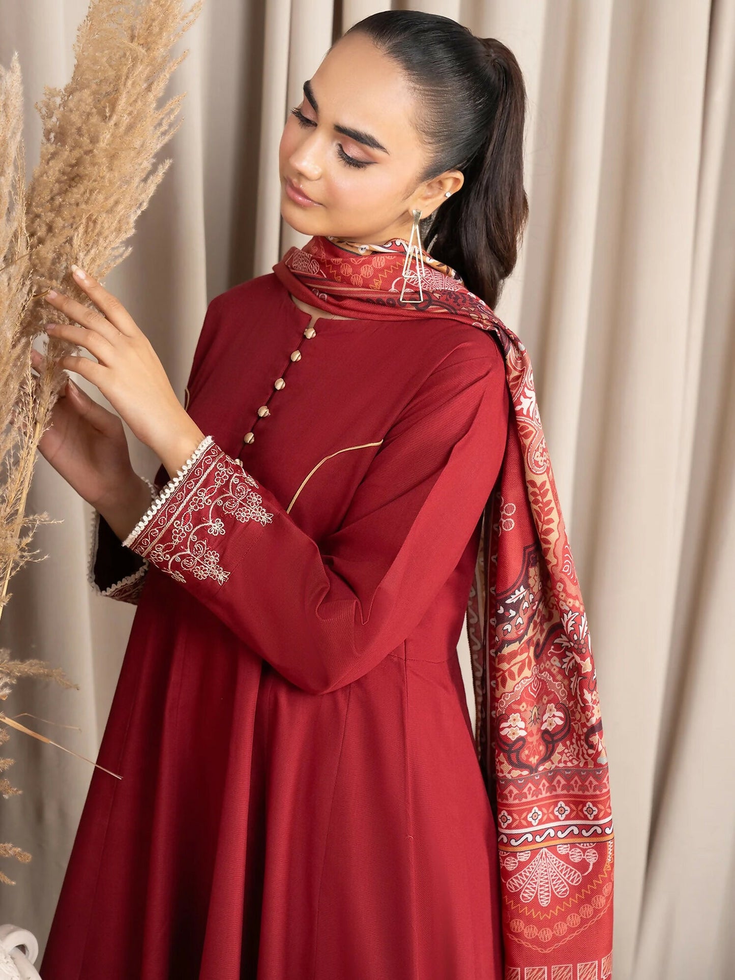 Panache Apparel Winter Basics Khaddar Embroidered Stitched 3-Piece Suit-Feathers