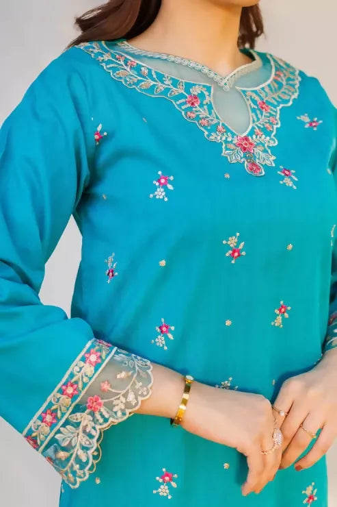 MAK Fashion Dobby Lawn Embroidered Co-Ord Set-Crimson