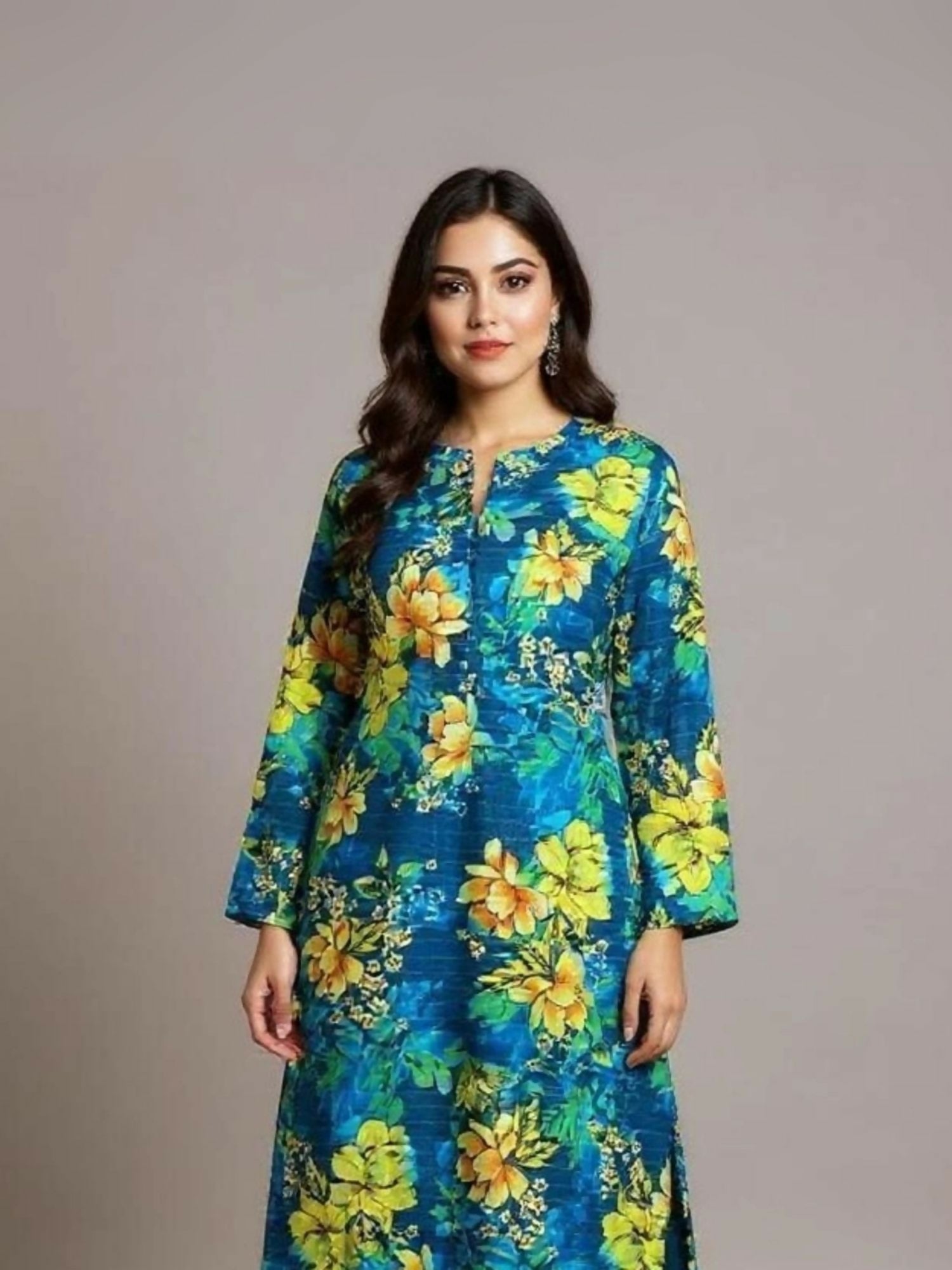 Bin Shaukat unstitched 2-piece digital lawn suit with all-over print and matching printed trouser.