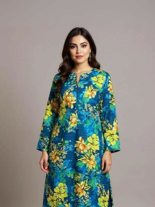 Bin Shaukat unstitched 2-piece digital lawn suit with all-over print and matching printed trouser.