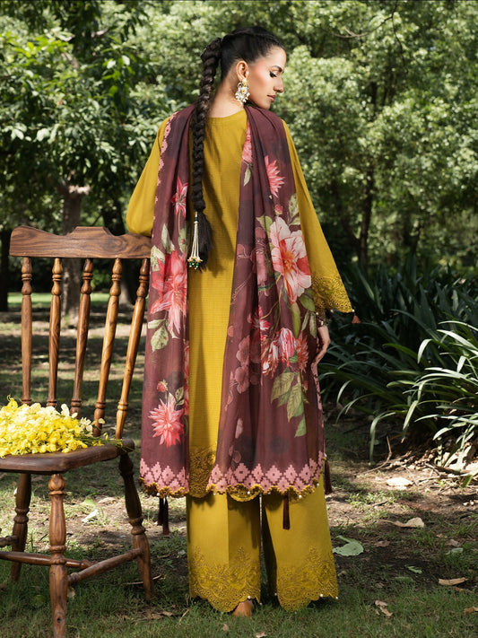 Hemstitch Lawn Embroidered Stitched 3-Piece Suit-Matcha