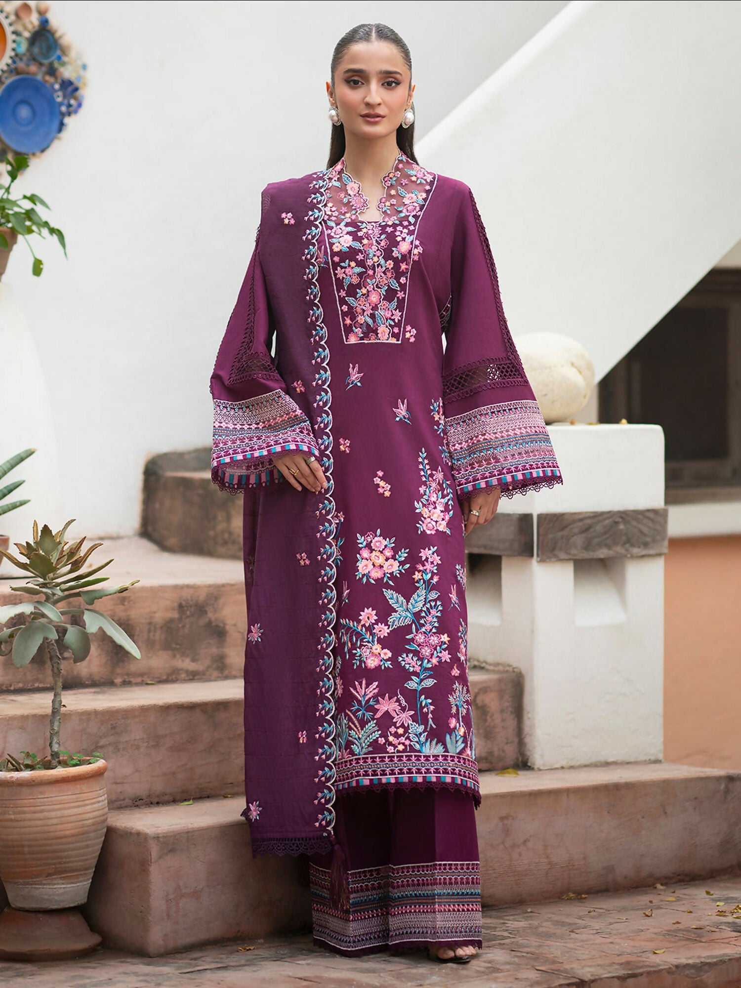 Mahnur Angan Lawn'26 Embroidered Unstitched 3-Piece Suit-AN-008