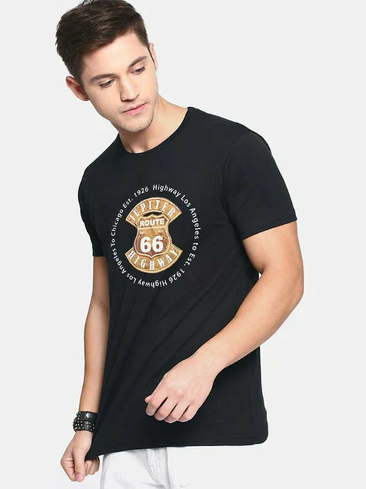 Green, Mahroon, Yellow, Red ,Black Blue, Grey Jupiter Printed Route 66 The First Highway Cotton Tee-12318