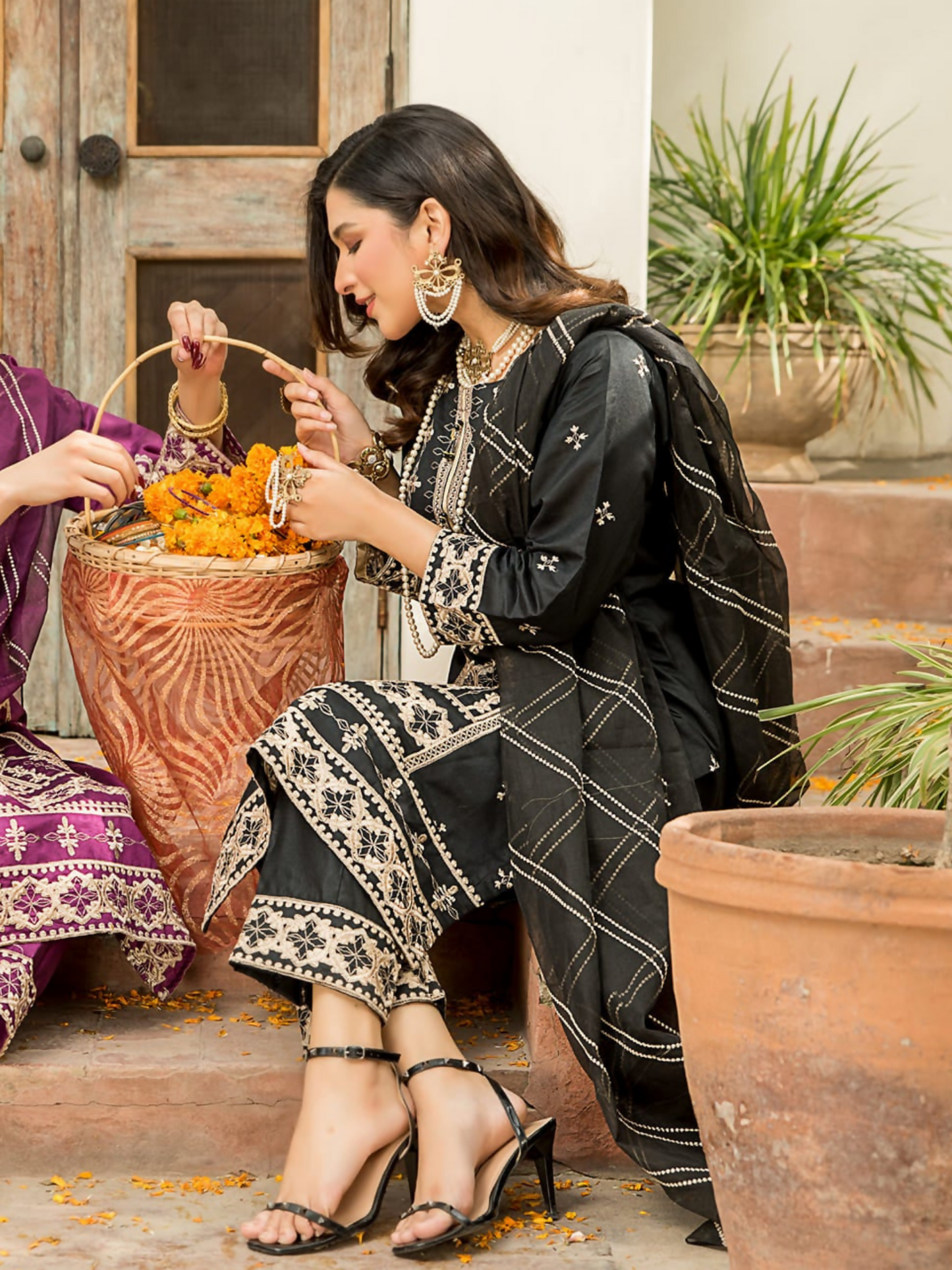 Panache Apparel Chambray Katan Embroidered Stitched Suit-Zaha